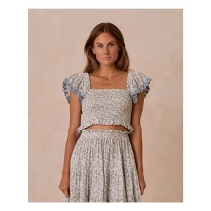 Rylee + Cru Blue and Cream Maxi Skirt